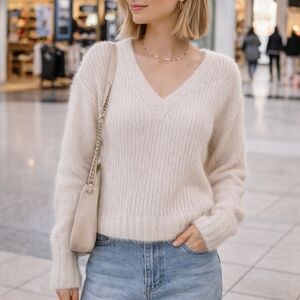 American Eagle Outfitters Pink Mohair Blend Sweater XS 2010s Ribbed Knit Soft